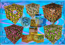 a bunch of cubes with flowers on them and a heart that says ' i love you ' on it