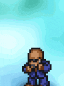 a pixel art of a man in a blue suit and sunglasses