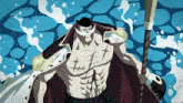 a man with a white beard is holding a pole