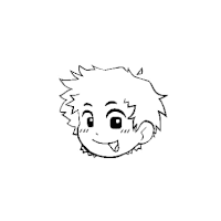 a black and white drawing of a boy 's head with his tongue hanging out .