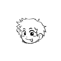 a black and white drawing of a boy 's head with his tongue hanging out .