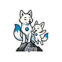 a sticker of a white fox and a baby fox with apex written on the bottom