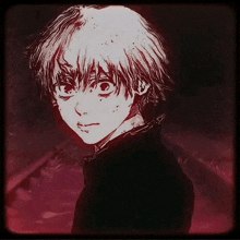 a drawing of a boy with white hair and a black shirt