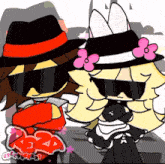 a cartoon of a man and a woman wearing hats and sunglasses with the letters rs24 on the bottom