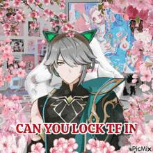 a picture of a boy with a cat ear headband and the words can you lock it in