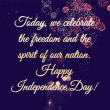 a greeting card for independence day with fireworks in the background