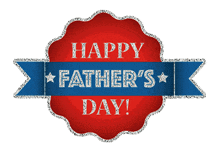 a happy father 's day sticker with a blue ribbon