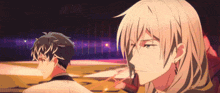a couple of anime characters are standing next to each other and one of them has white hair