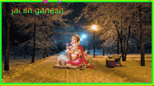 a picture of a statue of ganesh in a snowy forest