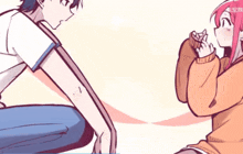 a boy and a girl are looking at each other in a drawing
