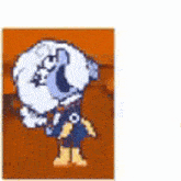 a pixel art drawing of a sheep wearing a blue jacket and boots .