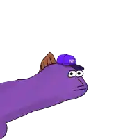 a cartoon of a purple dinosaur wearing a purple nfp hat