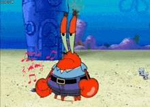 a cartoon character from spongebob squarepants is standing in the sand