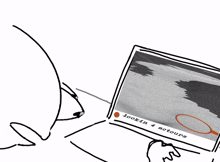 a drawing of a person holding a laptop that says lookin 4 actors on the bottom