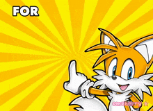 a cartoon of tails the fox giving a thumbs up