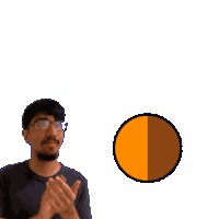 a man wearing glasses is clapping in front of a sign that says splodey slammy splodeslam