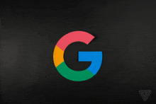 a colorful g on a black background with a triangle in the corner