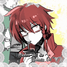 a drawing of maeno aki de dennis with a straw in his mouth