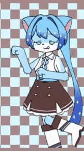 a drawing of a cartoon character with blue hair