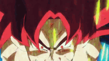 a close up of a cartoon character 's face with red hair and a yellow stripe .