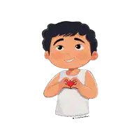 a cartoon of a young boy making a heart with his hands