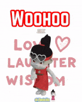 a cartoon girl with a red headband that says woohoo
