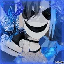 a drawing of a girl with a blue heart and the word picmix on the bottom