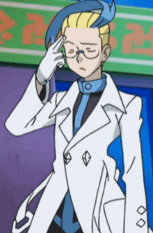 a man in a white coat and blue hat salutes