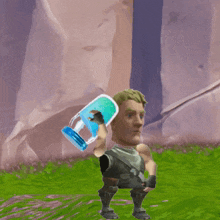 a man in a video game holding a bucket of water