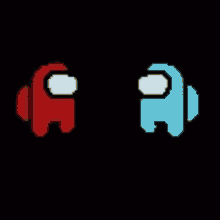 a pixel art of a red among us character with a white arrow pointing to the right .