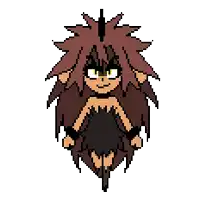 a pixel art drawing of a girl with long hair and a black dress