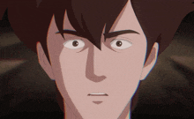 a close up of a cartoon character 's face with a surprised expression