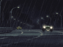 a cartoon drawing of a car driving in the rain