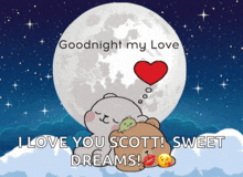 a cartoon of a bear saying goodnight my love and i love you scott sweet dreams
