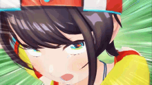 a close up of a anime character with a red hat