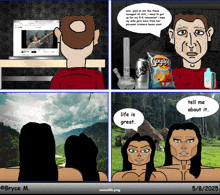 a comic strip by bryce m. shows a man and a woman talking about life