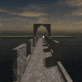 a computer screen shows a stone walkway leading to a large archway