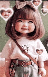 a little girl wearing a white shirt that says elif