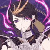 a drawing of a person with purple eyes and a crown on their head