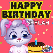 a lucas and friends birthday card with a bunny and a cake