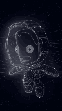a drawing of an astronaut with a helmet on floating in space