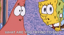 spongebob and patrick are looking at each other with the words what are you trying to say