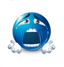 a blue smiley face with a crying face and arms