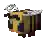 a pixel art of a bee from minecraft with a beehive on its head .