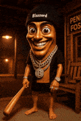 a cartoon character is wearing a beanie that says blazzard on it
