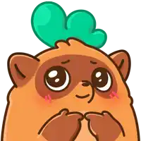 a cartoon drawing of a brown animal with a green feather on its head