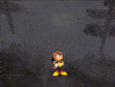 a pixel art of a cartoon character standing in the rain