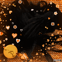 a black background with hearts and butterflies and a picmix logo