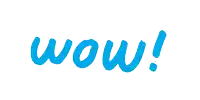the word wow is written in a blue oval on a white background