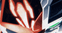 a close up of a cartoon character 's face with red and white lines